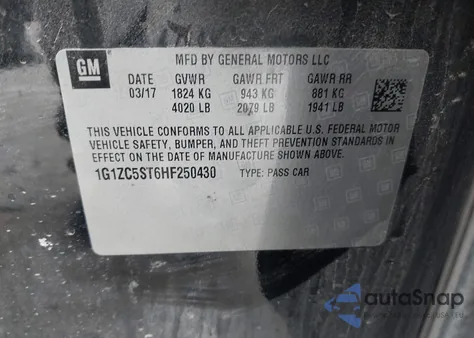 2017 Chevrolet Malibu 1Fl from USA, damaged, VIN 1G1ZC5ST6HF250430